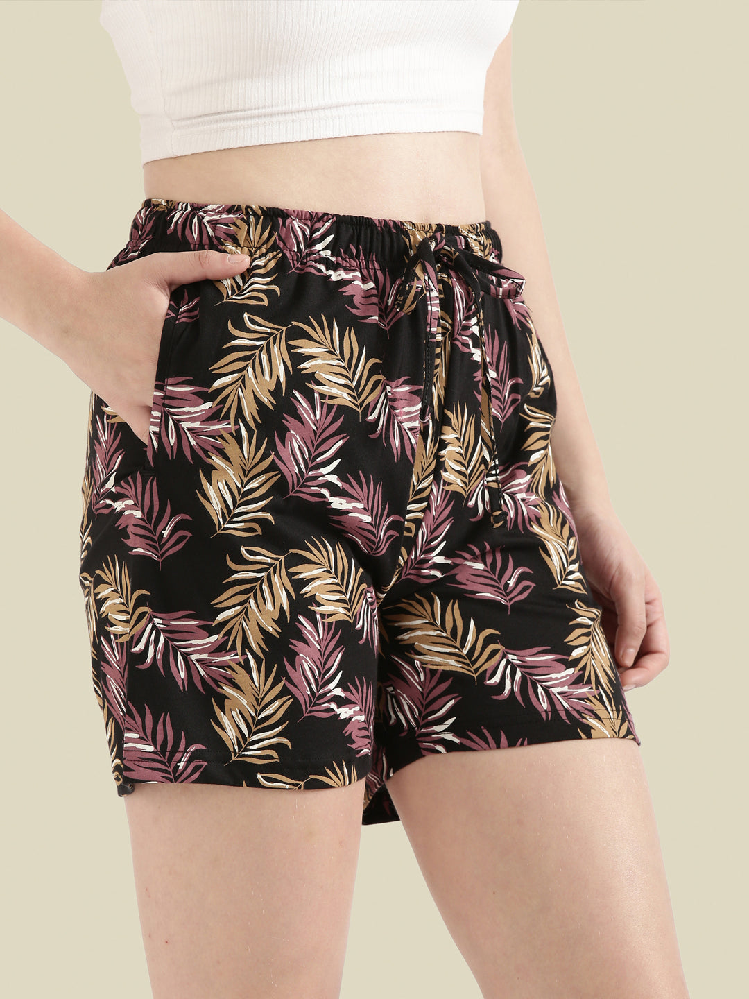 Black Cotton Knit Printed Lounge Shorts