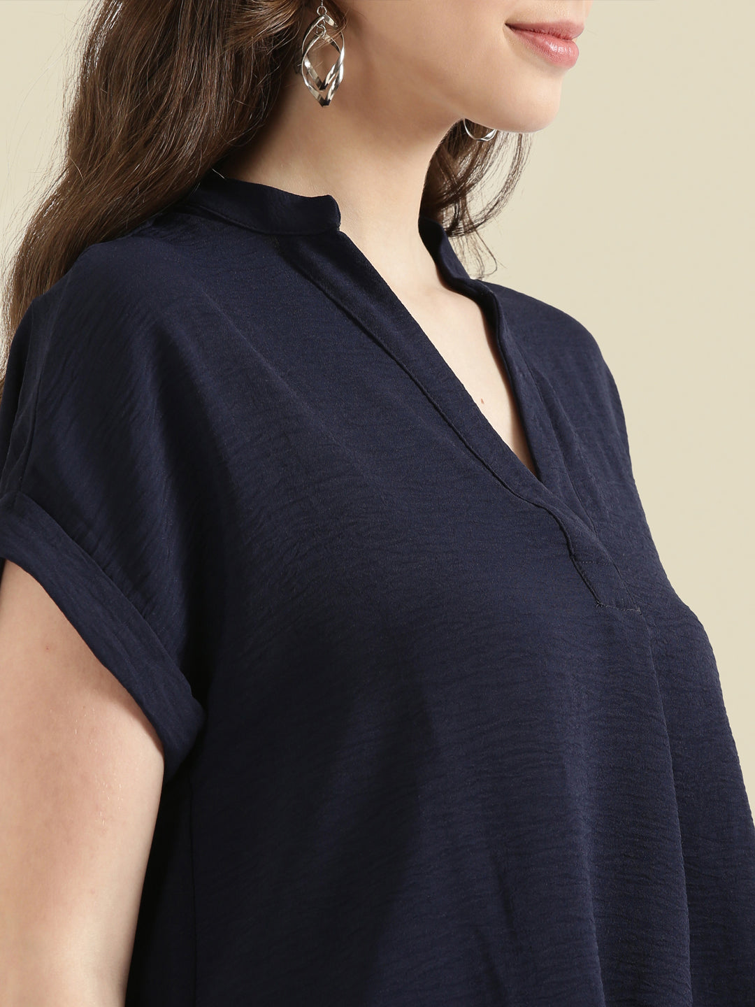 Mandarin Collar Textured Blouse