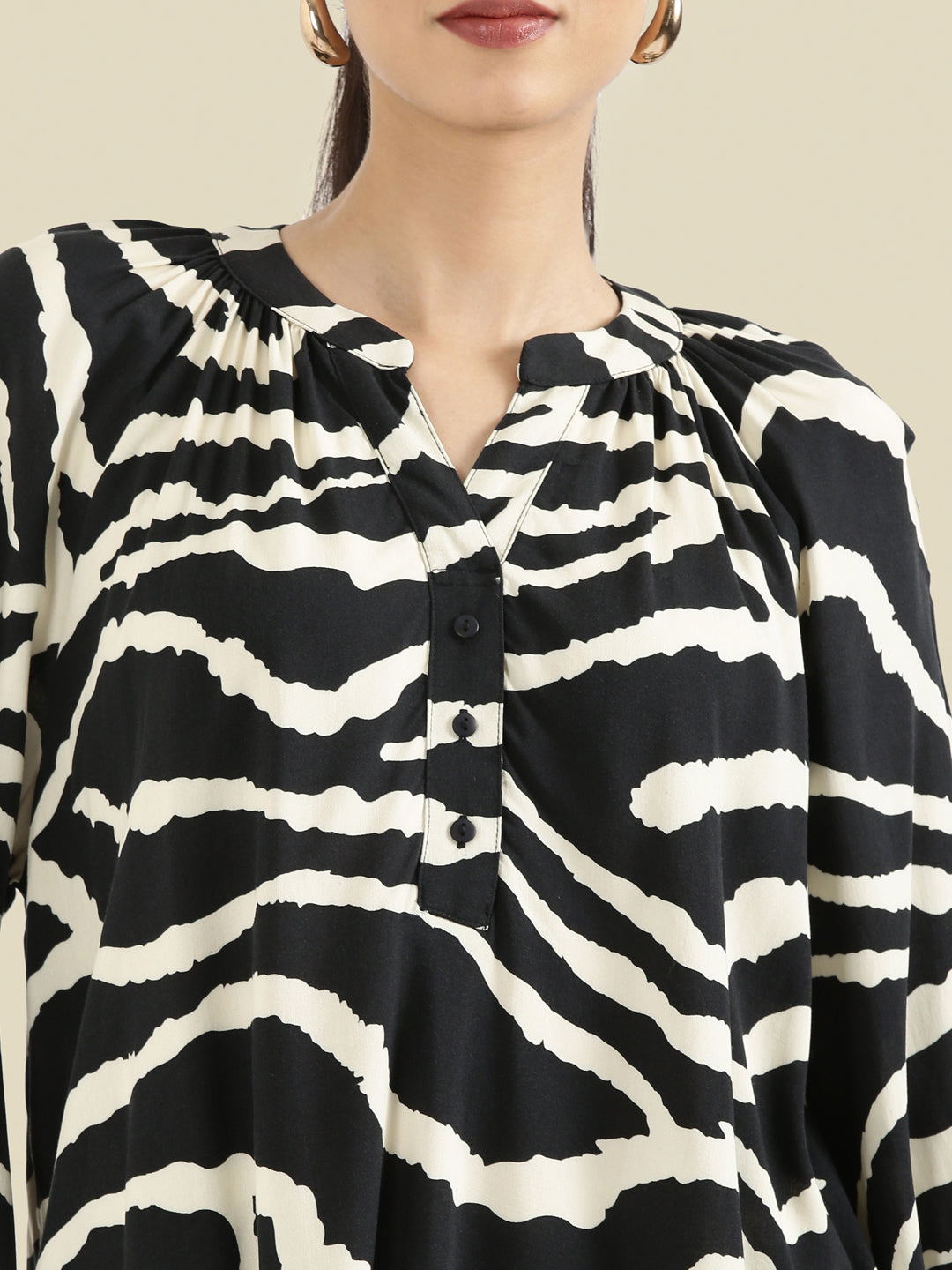 Viscose Loose Fit Mandarin Collar Printed Blouse