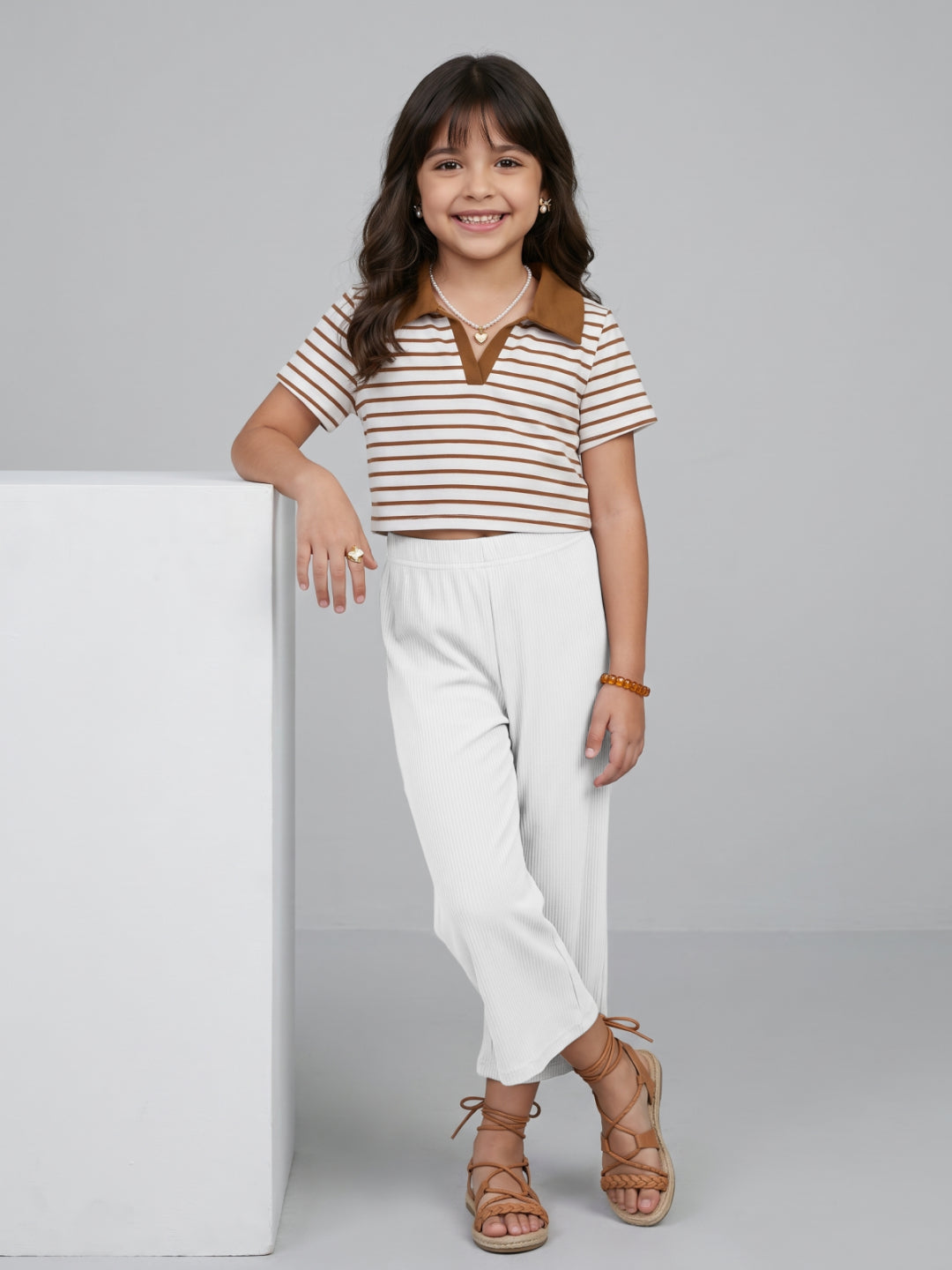 White Rayon Poly Stretch Rib Palazzo