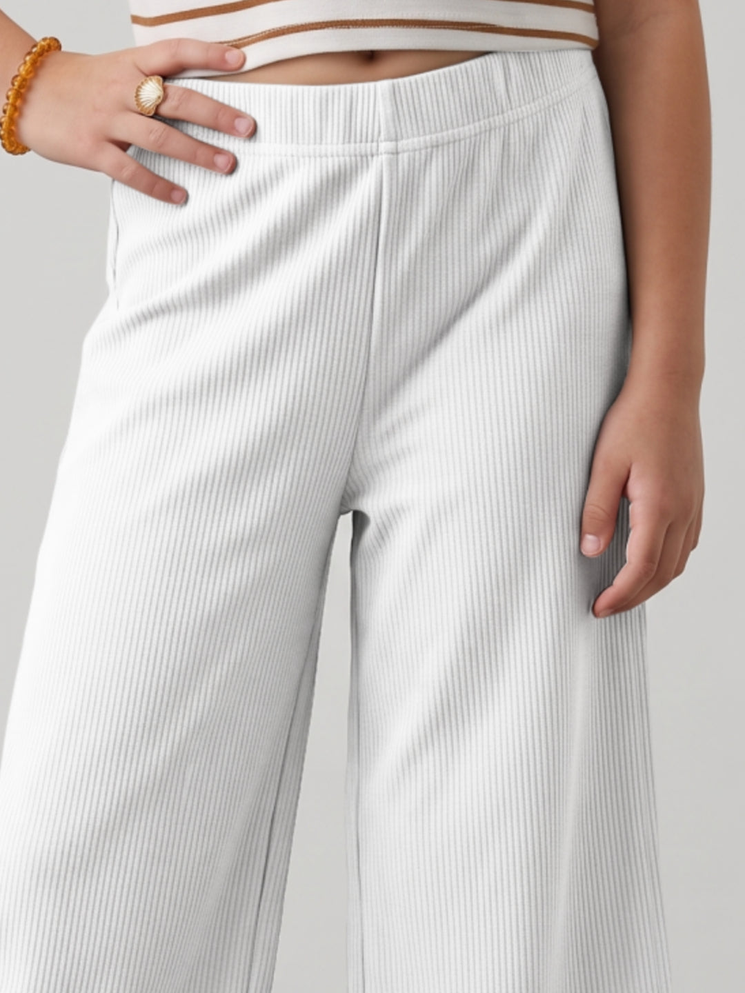White Rayon Poly Stretch Rib Palazzo