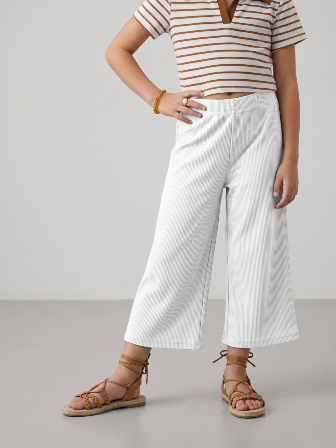 White Rayon Poly Stretch Rib Palazzo