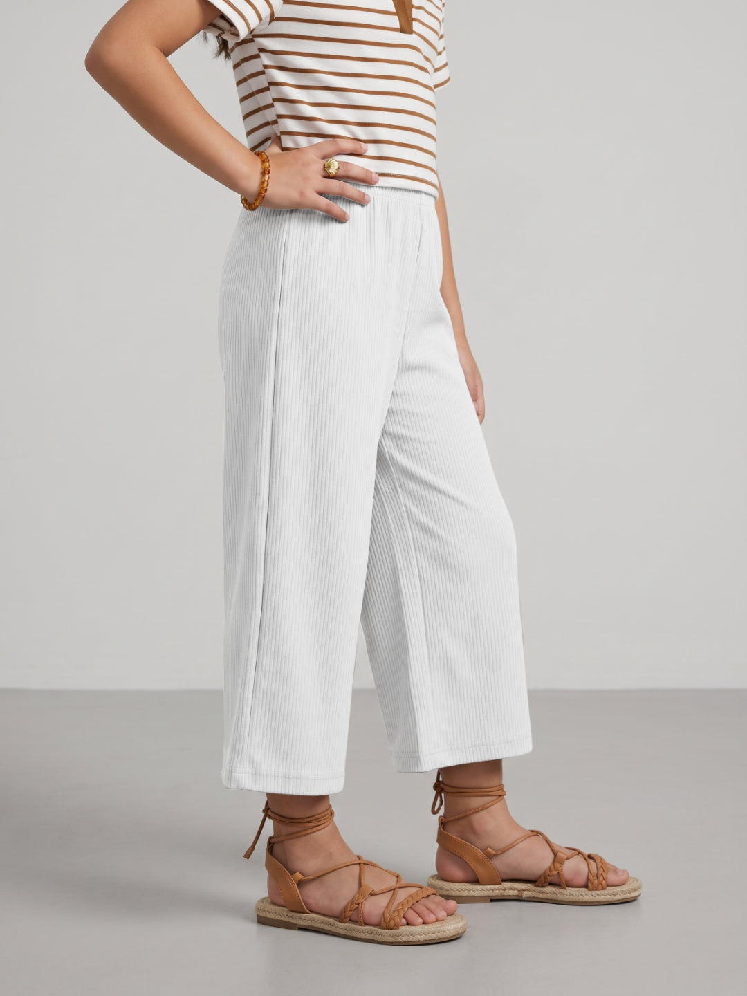 White Rayon Poly Stretch Rib Palazzo