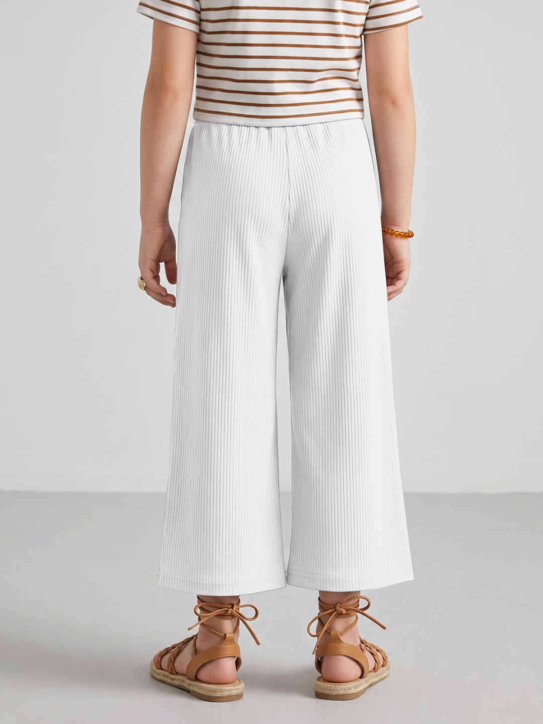 White Rayon Poly Stretch Rib Palazzo