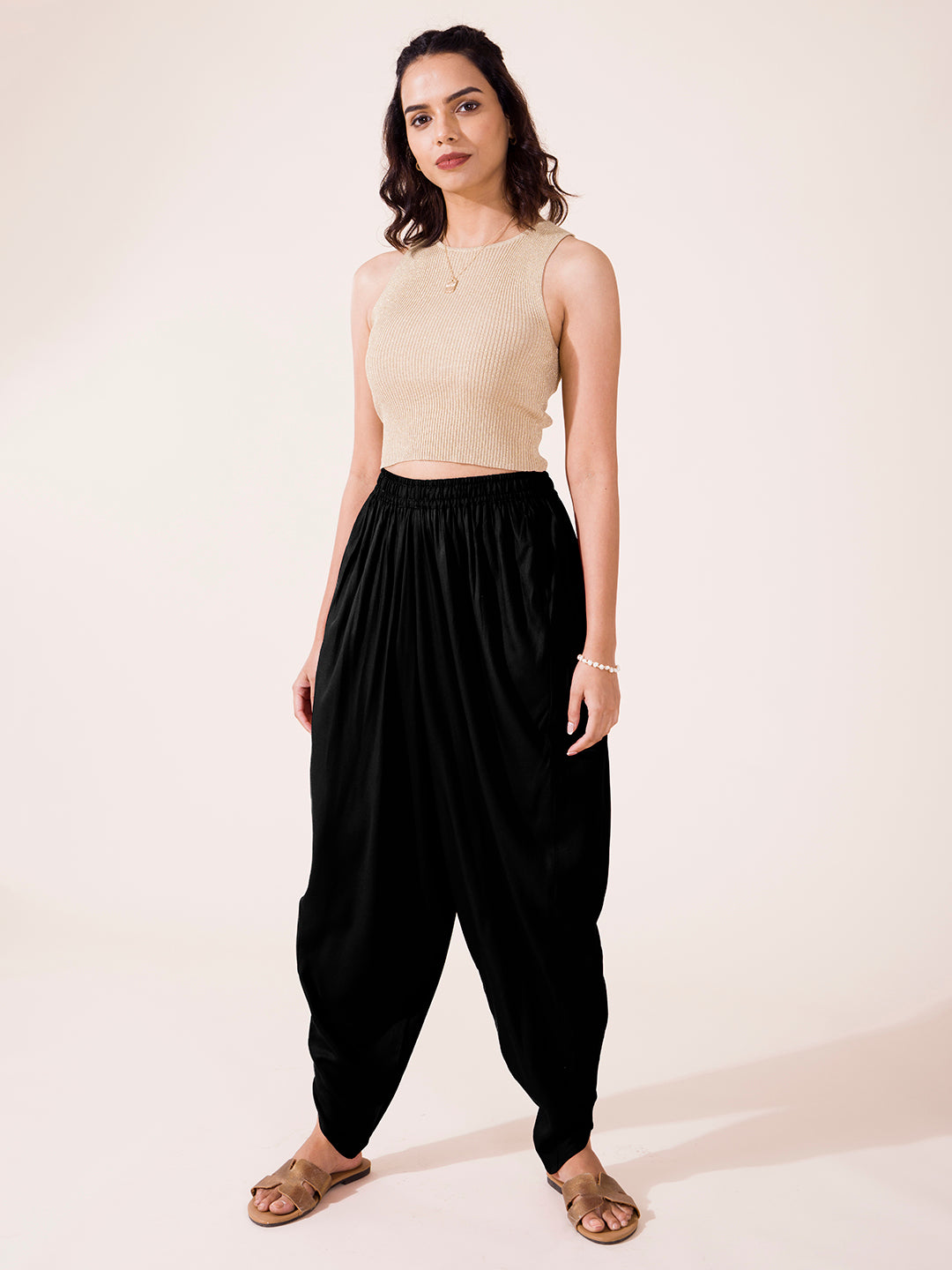 Black Woven Viscose Harem Dhoti Pant