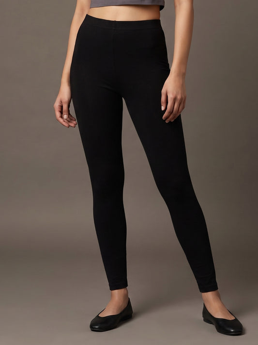 Black Cotton Stretch Ankle Length Leggings