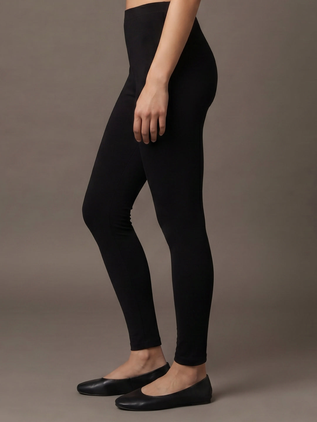 Black Cotton Stretch Ankle Length Leggings