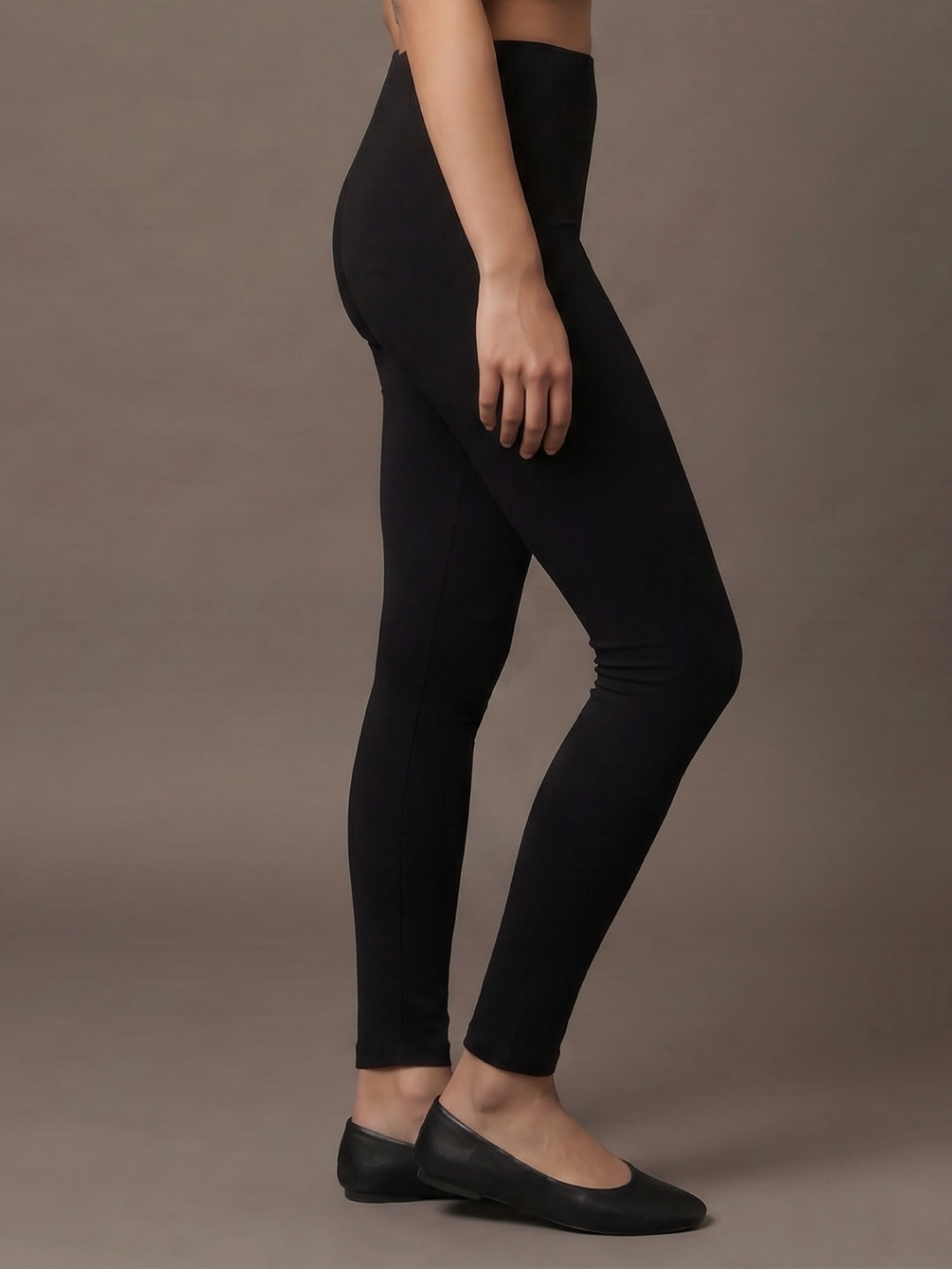 Black Cotton Stretch Ankle Length Leggings