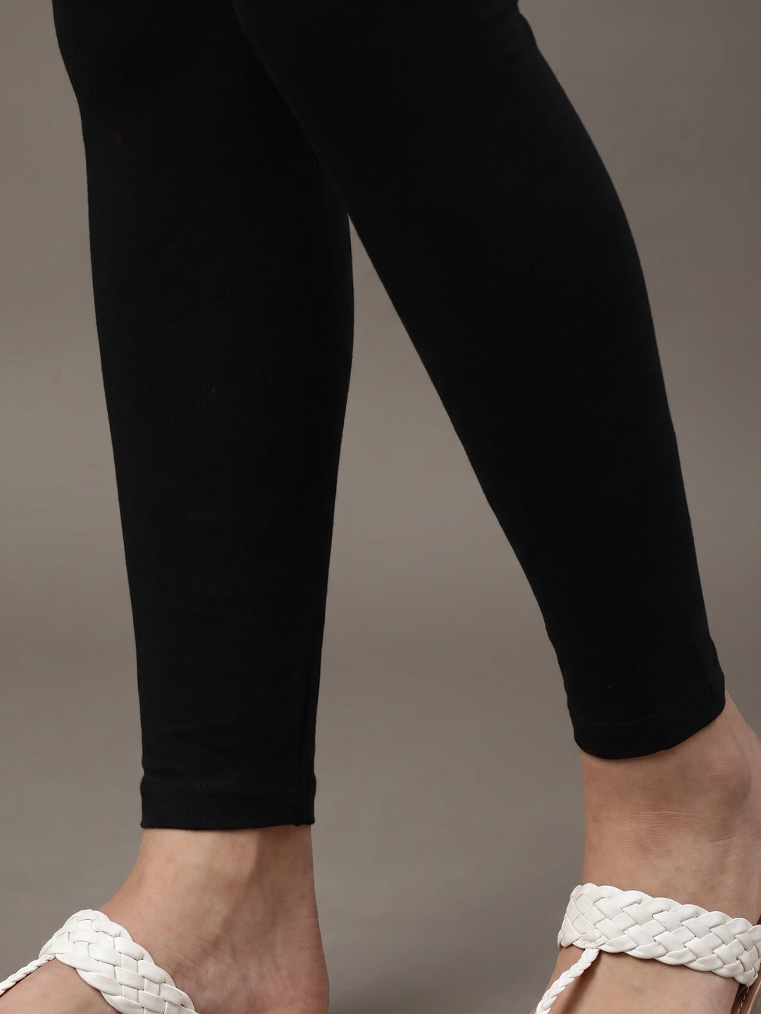 Black Cotton Stretch Ankle Length Leggings