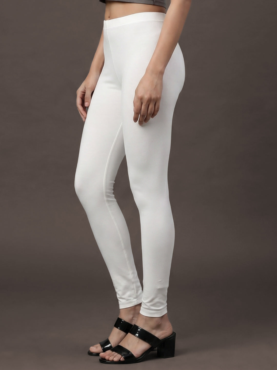Cream Cotton Stretch Ankle Length Leggings