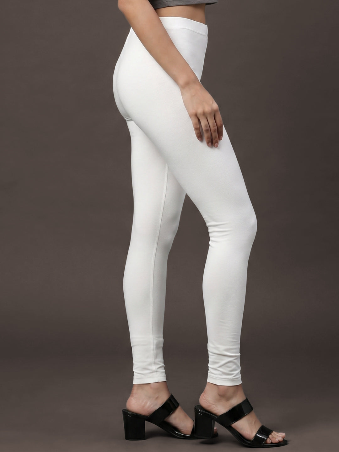 Cream Cotton Stretch Ankle Length Leggings