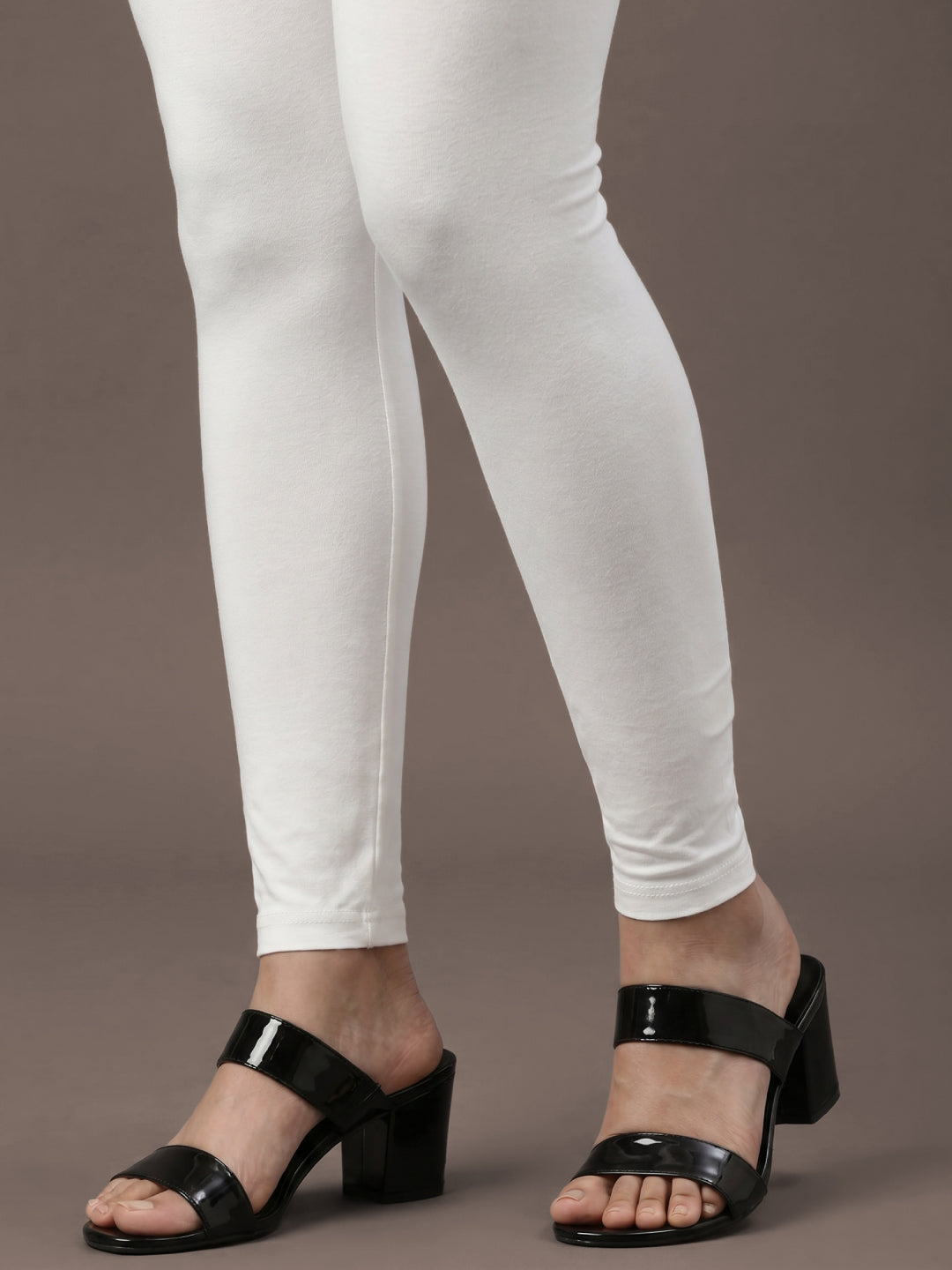 Cream Cotton Stretch Ankle Length Leggings