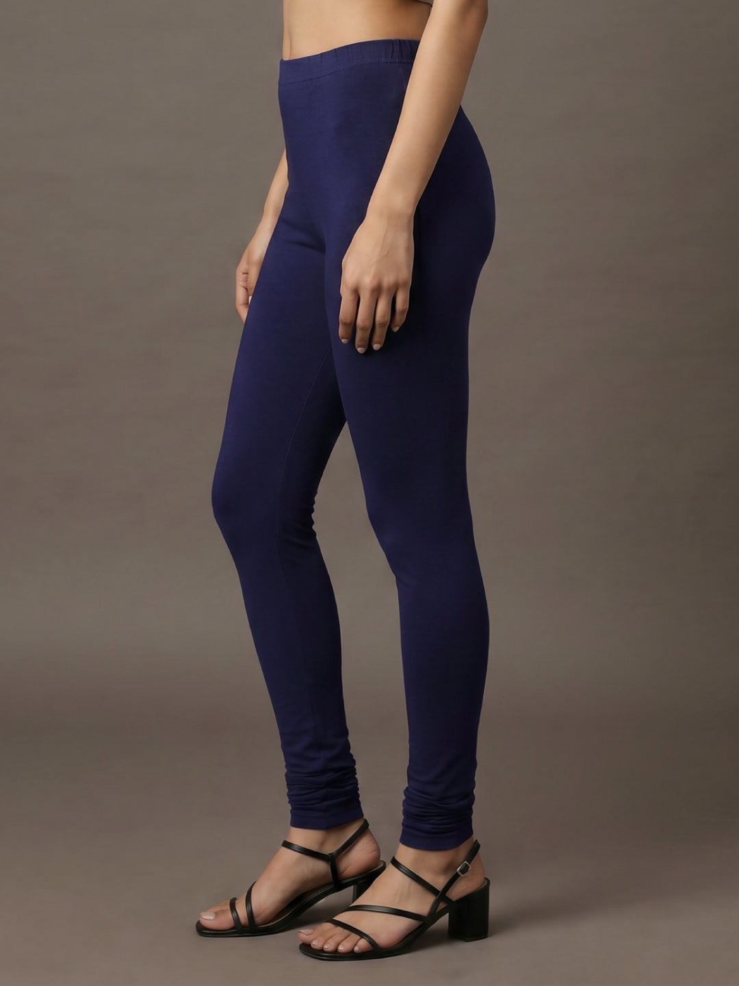 Ink Blue Cotton Stretch Ankle Length Leggings