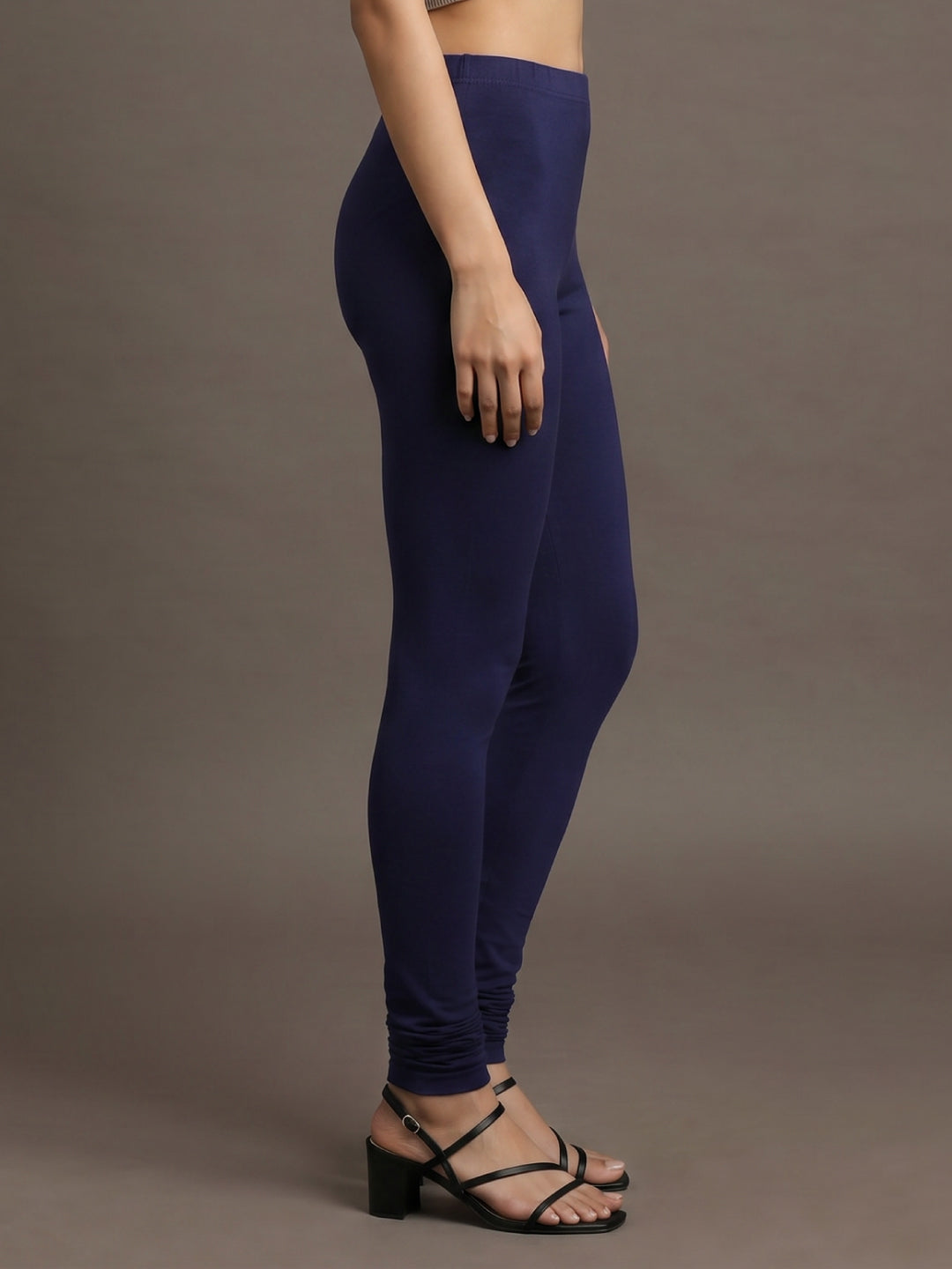 Ink Blue Cotton Stretch Ankle Length Leggings