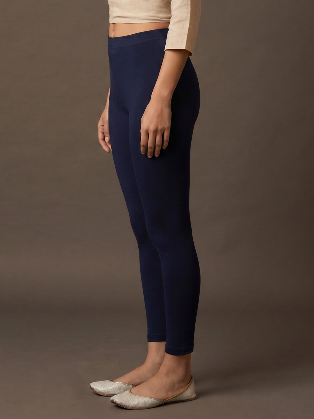Navy Cotton Stretch Ankle Length Leggings