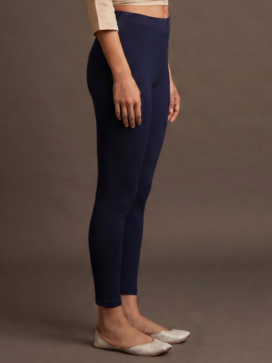 Navy Cotton Stretch Ankle Length Leggings