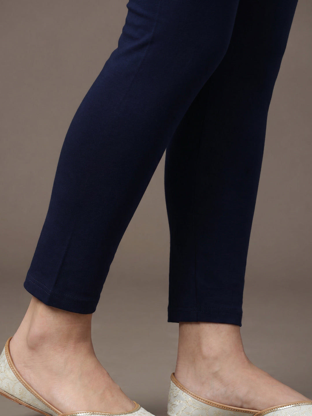 Navy Cotton Stretch Ankle Length Leggings