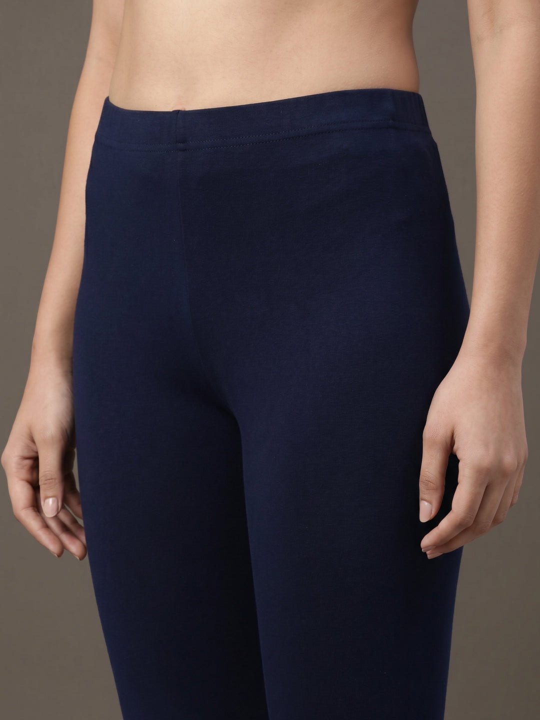 Navy Cotton Stretch Ankle Length Leggings