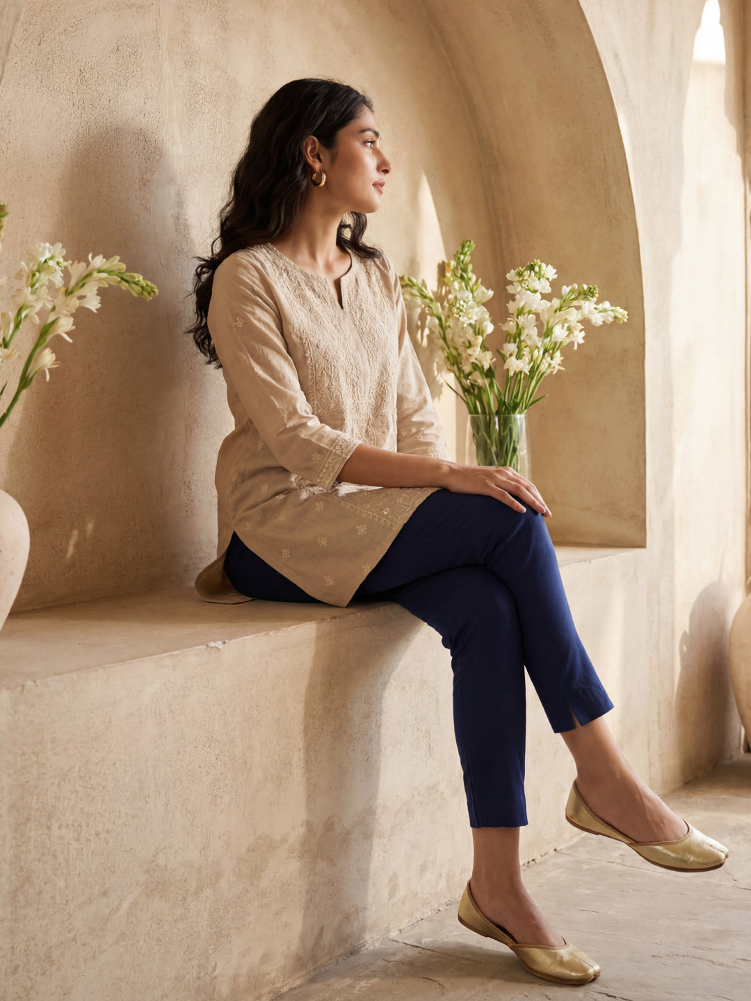 Navy Cotton Stretch Ankle Length Leggings