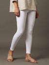 White Cotton Stretch Ankle Length Leggings