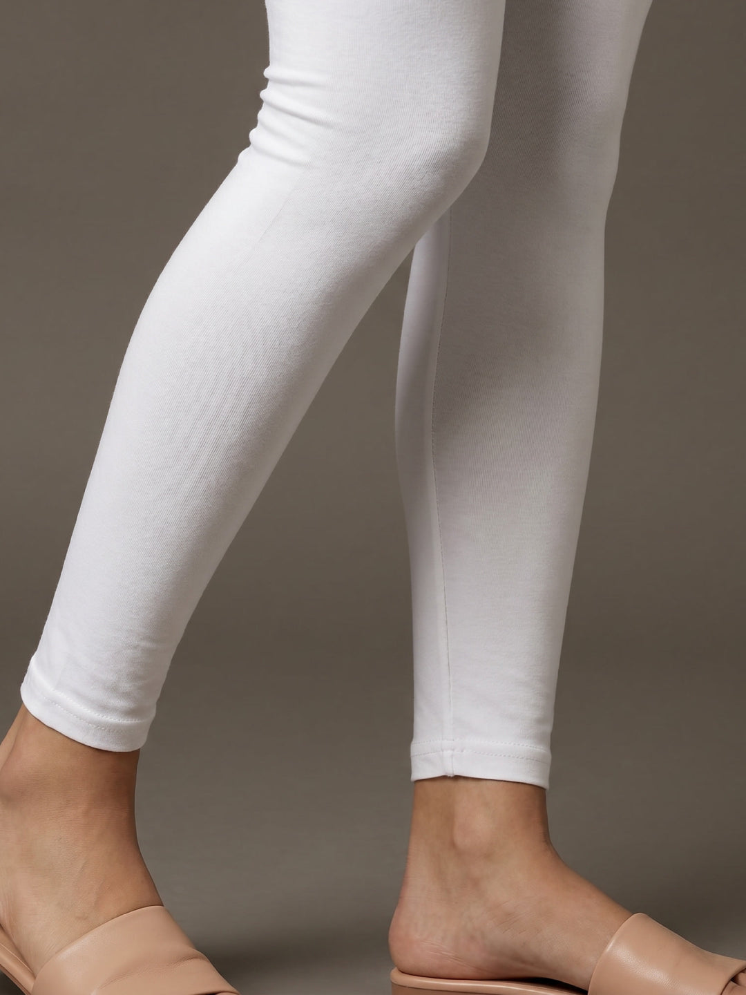 White Cotton Stretch Ankle Length Leggings