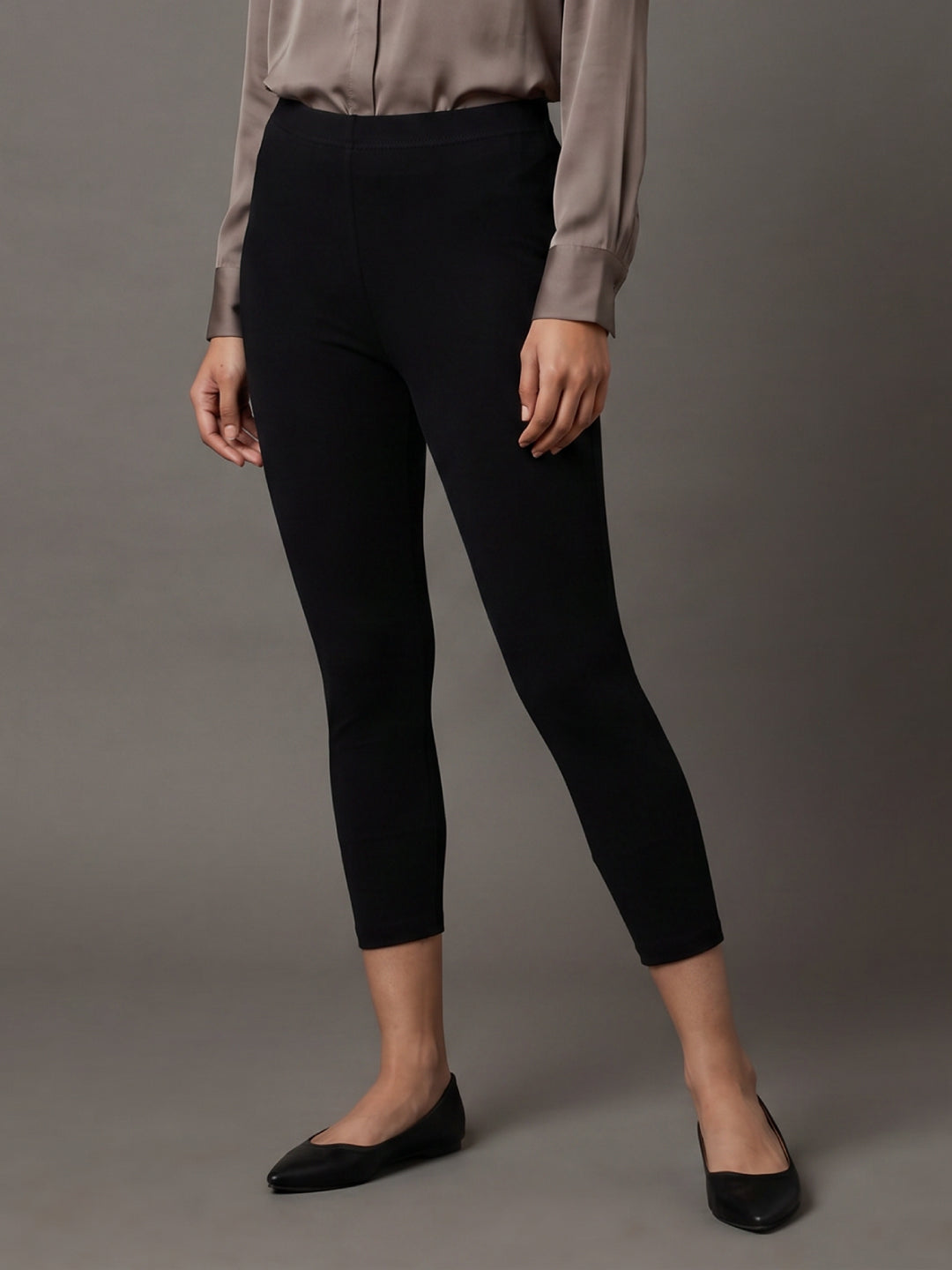 Black Cotton Stretch Cropped Leggings