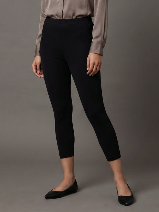 Black Cotton Stretch Cropped Leggings