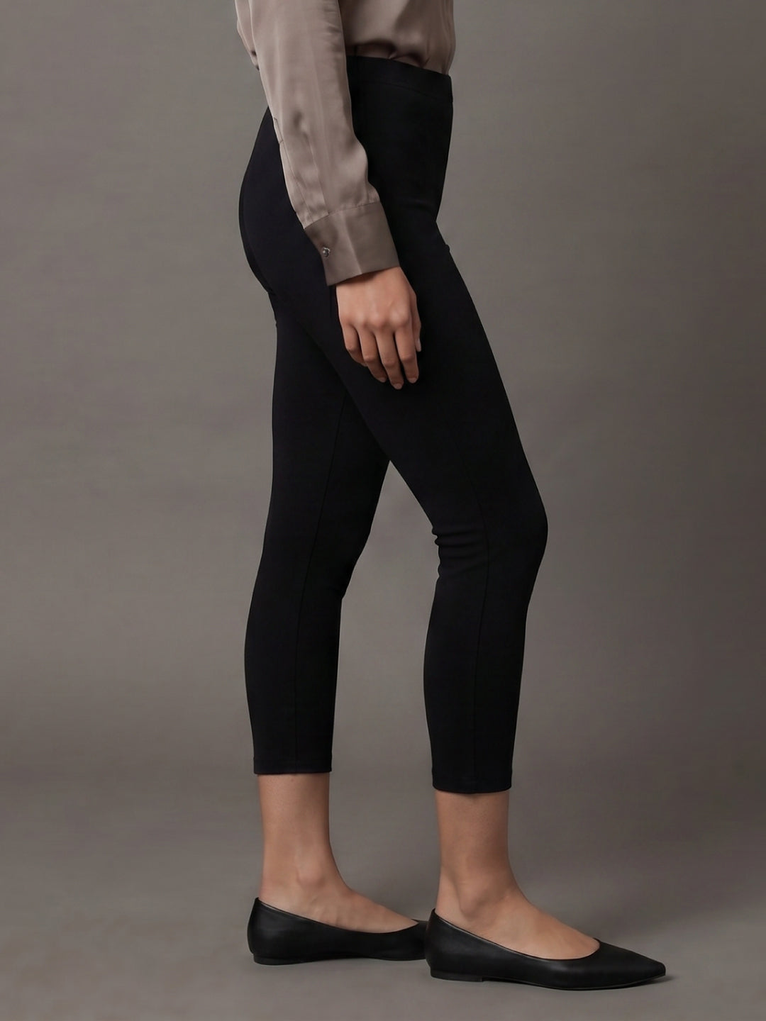 Black Cotton Stretch Cropped Leggings