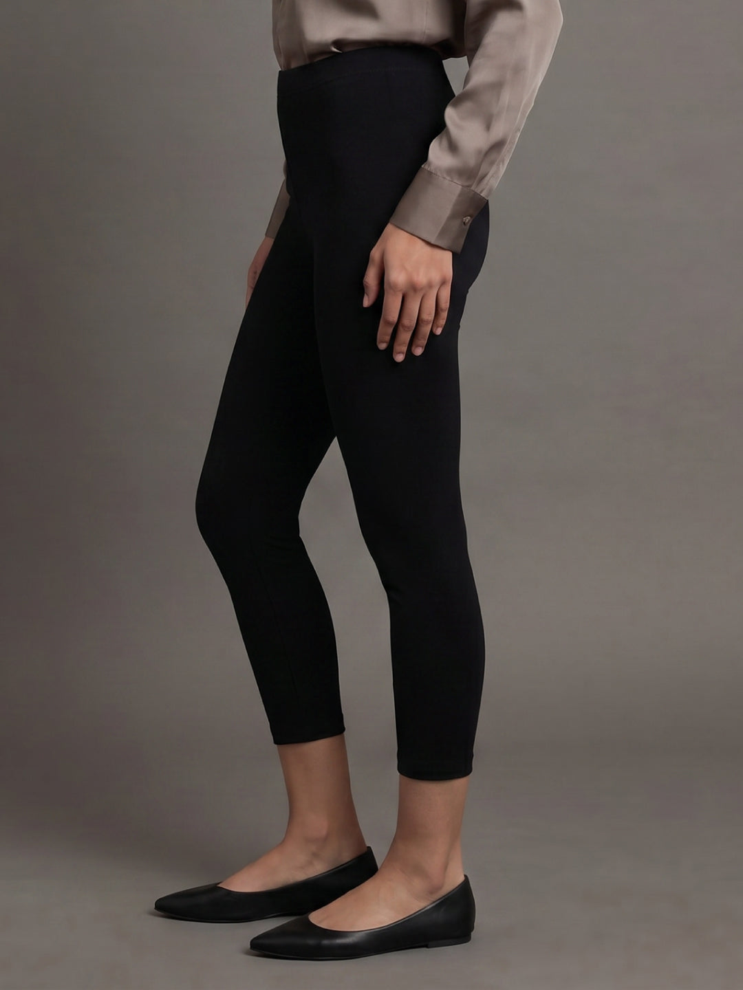 Black Cotton Stretch Cropped Leggings