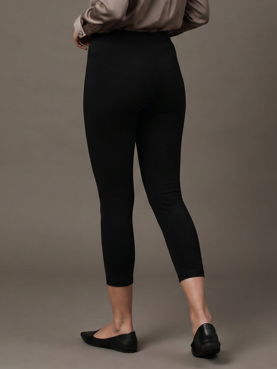 Black Cotton Stretch Cropped Leggings