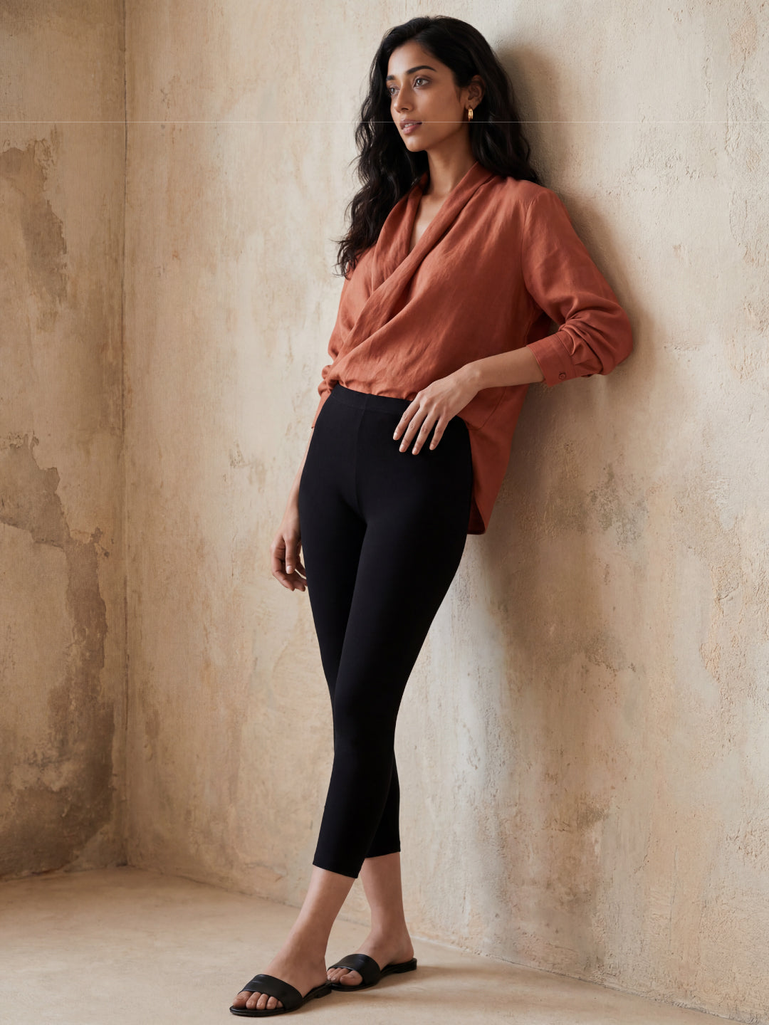 Black Cotton Stretch Cropped Leggings
