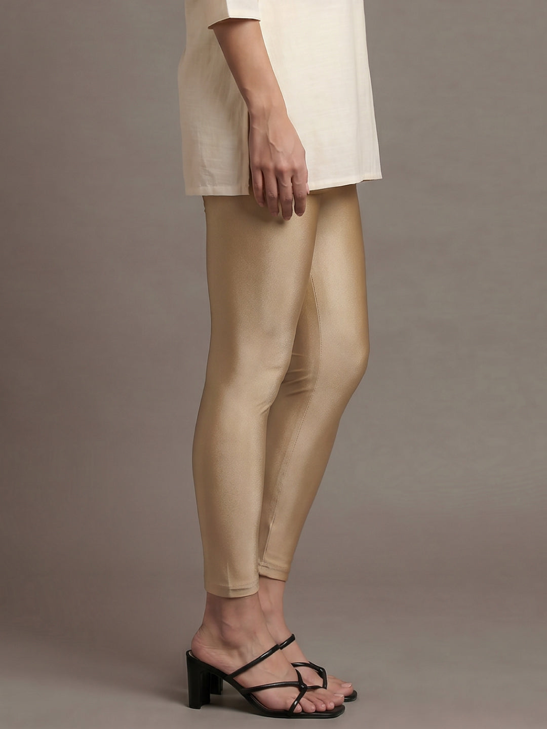 Gold Cotton Stretch Cropped Leggings