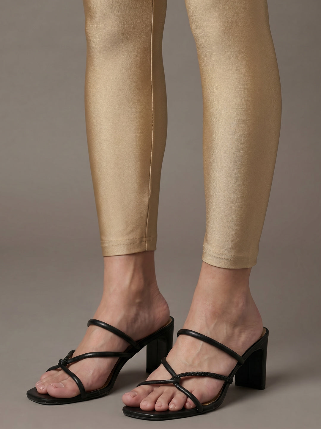 Gold Cotton Stretch Cropped Leggings