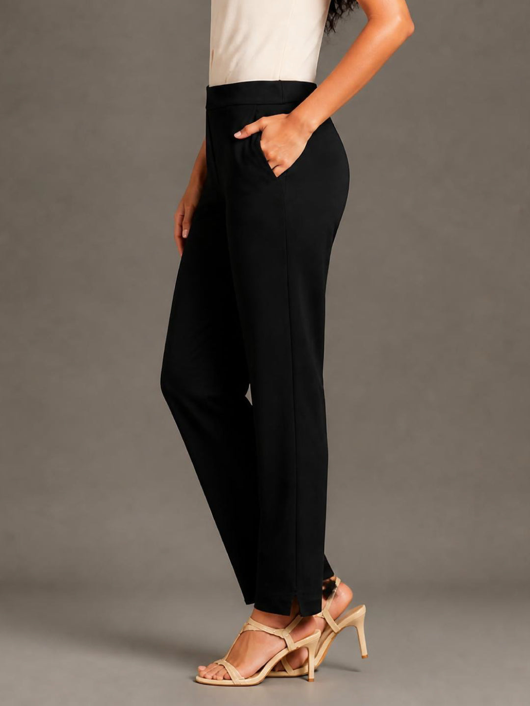 Black Cotton Stretch Kurti Pants