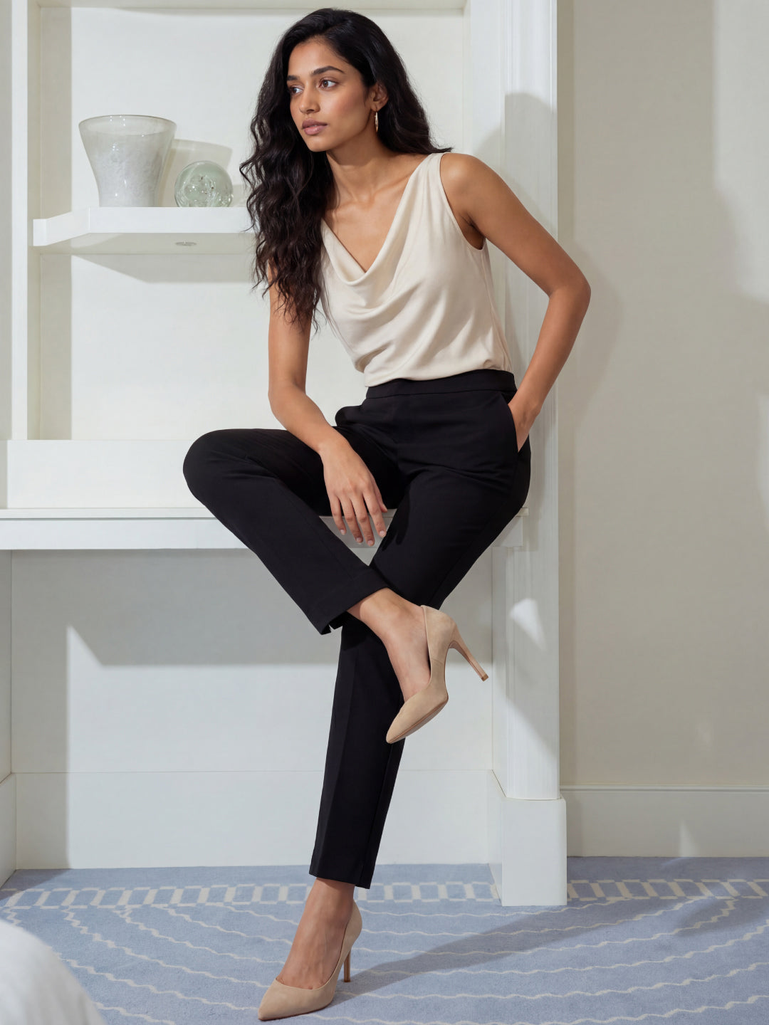 Black Cotton Stretch Kurti Pants
