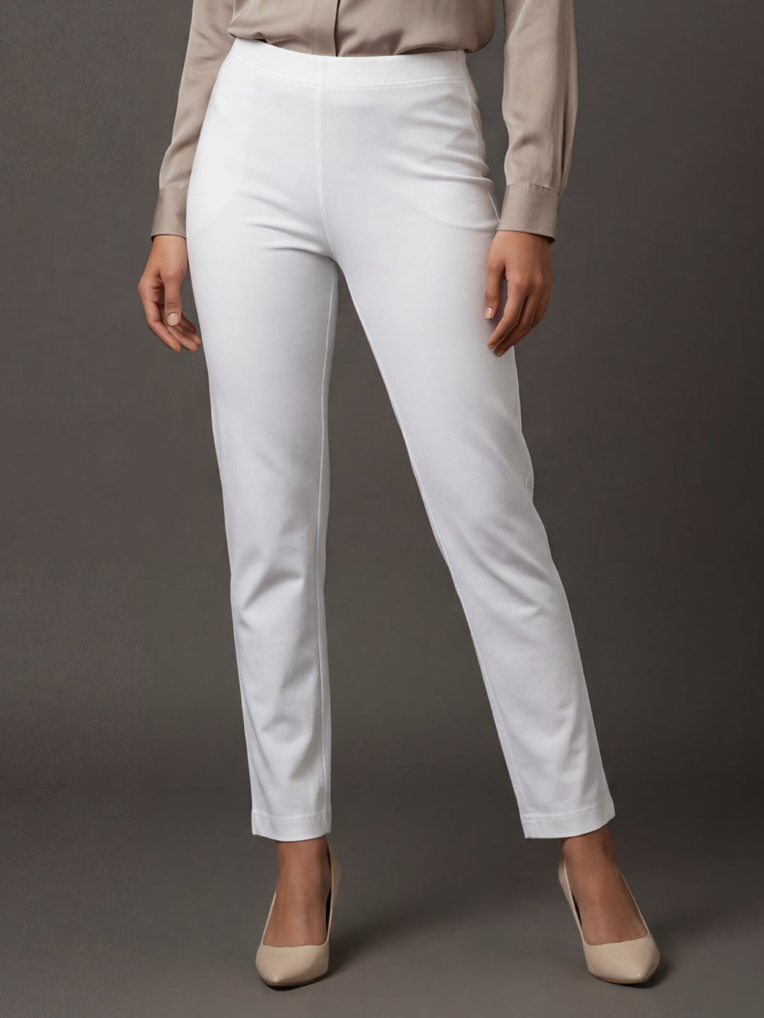 White Cotton Stretch Kurti Pants