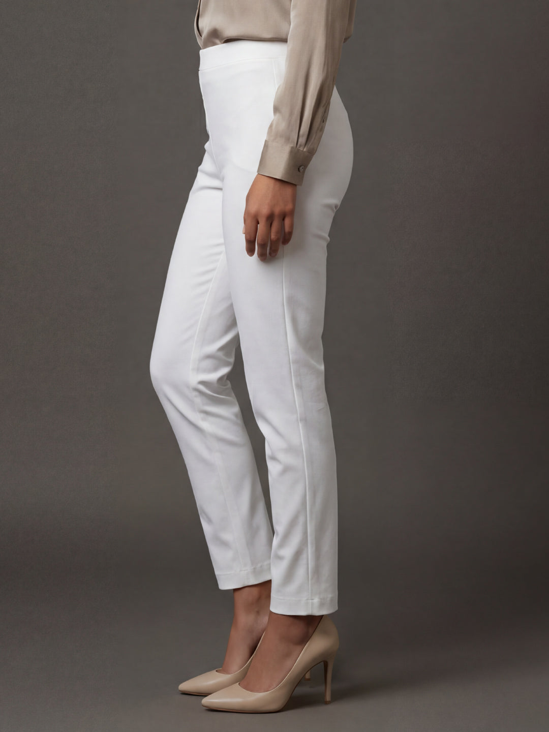 White Cotton Stretch Kurti Pants