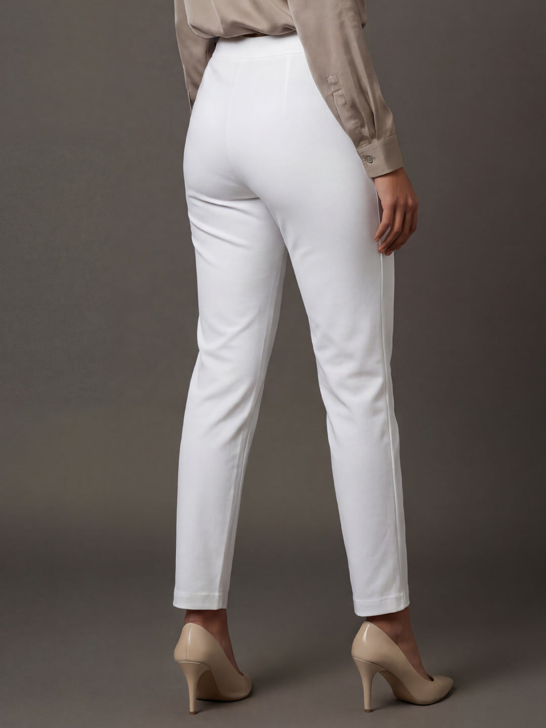 White Cotton Stretch Kurti Pants