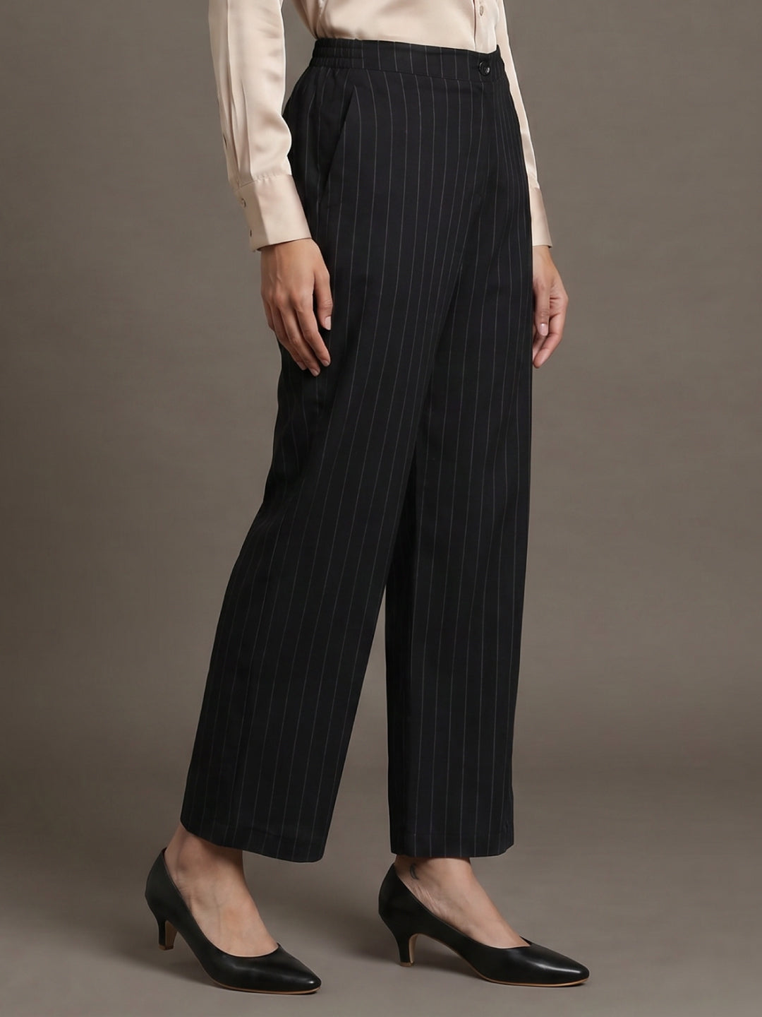Black Cotton Stripes Cargo Pant