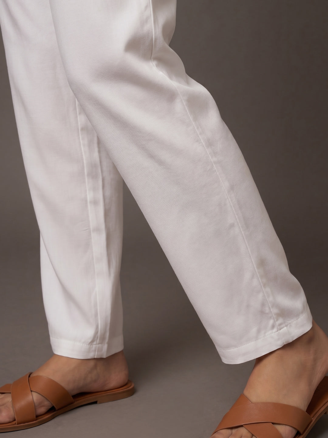 White Woven Viscose Casual Pants