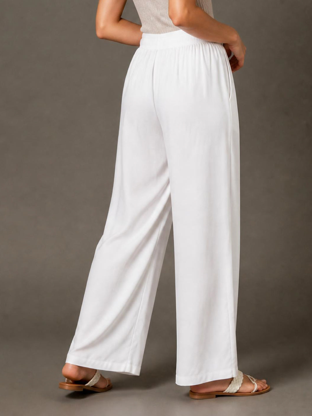 White Woven Viscose Basic Palazzo