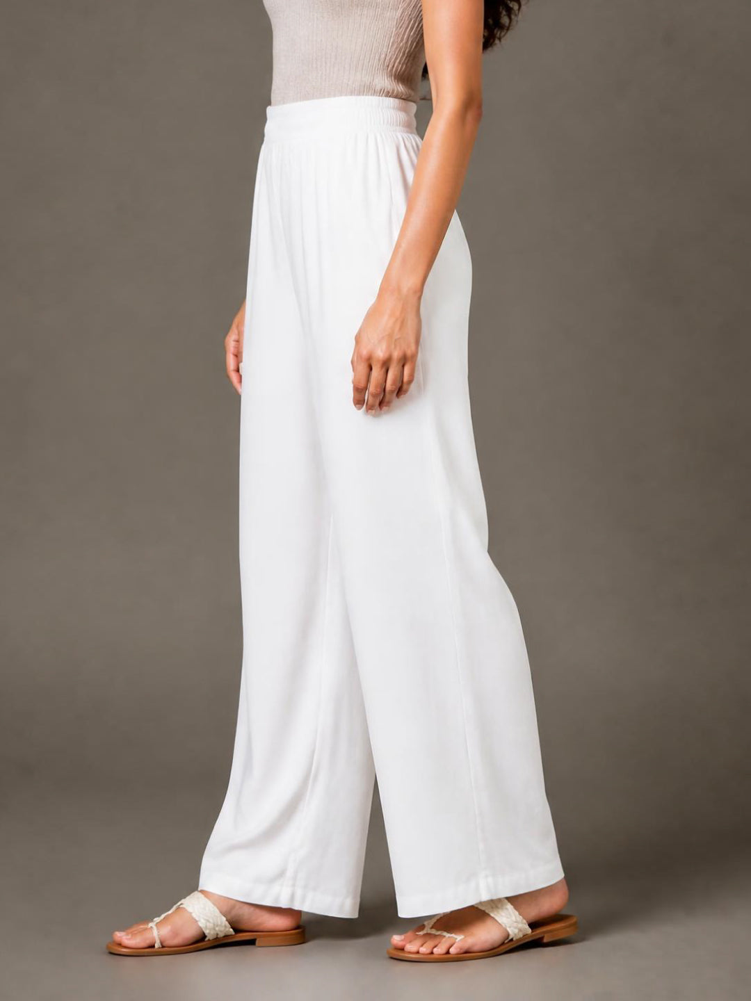 White Woven Viscose Basic Palazzo