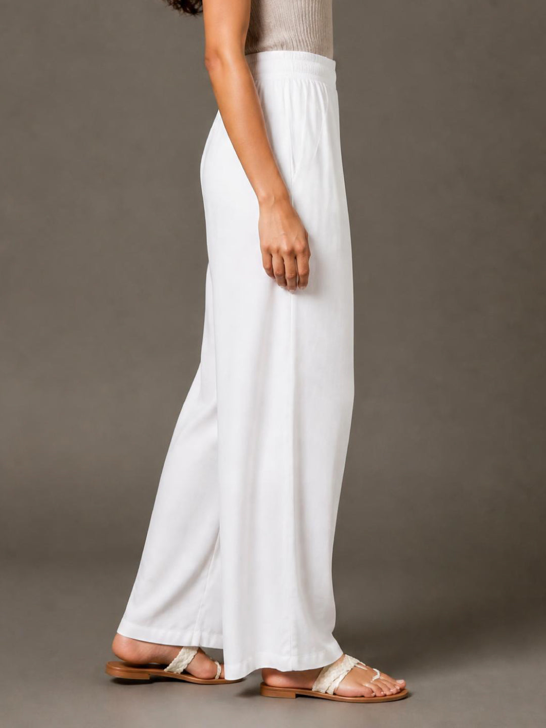 White Woven Viscose Basic Palazzo