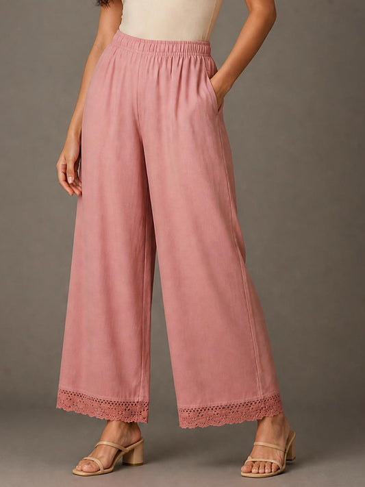 Baby Pink Linen Lace Palazzo