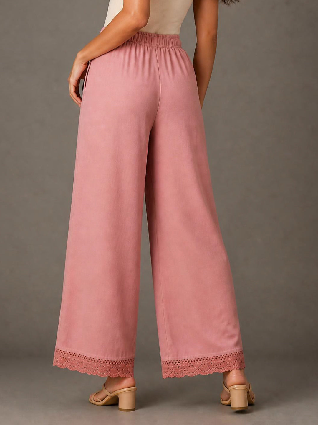 Baby Pink Linen Lace Palazzo