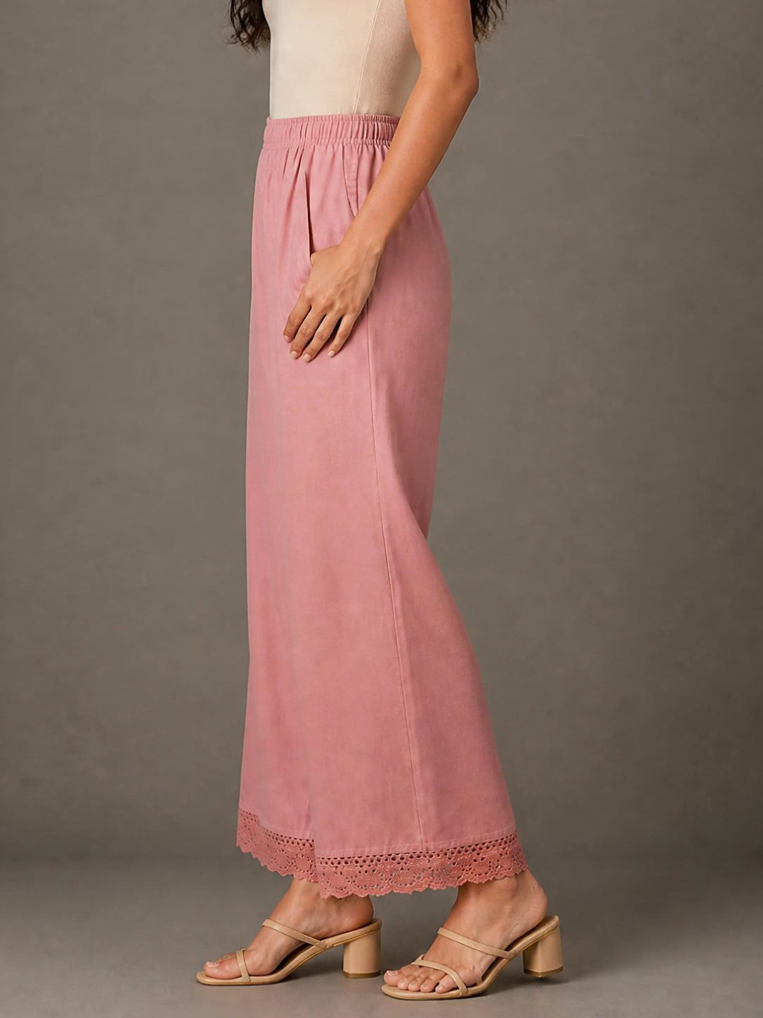 Baby Pink Linen Lace Palazzo