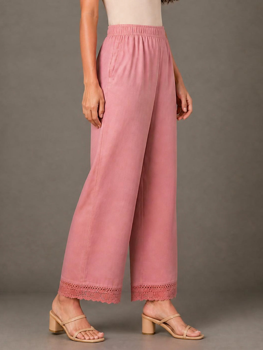 Baby Pink Linen Lace Palazzo