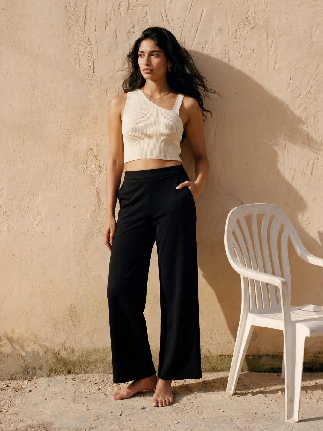 Black Roma Ponte Wide Pants