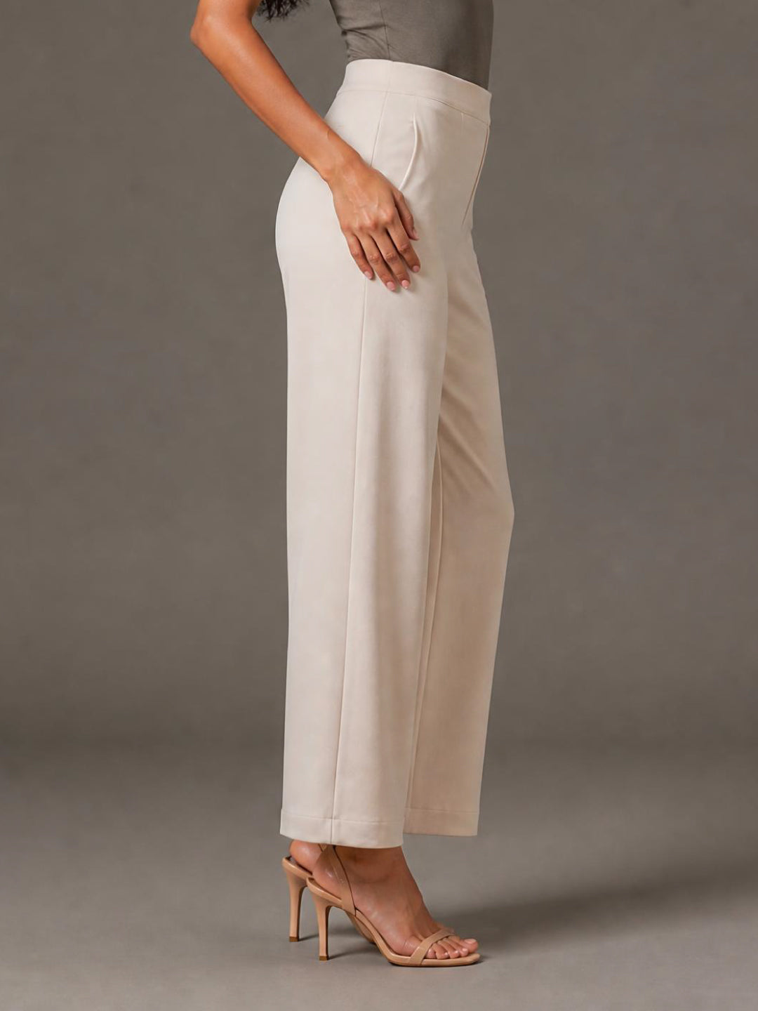 Light Beige Roma Ponte Wide Pants - Plus Size