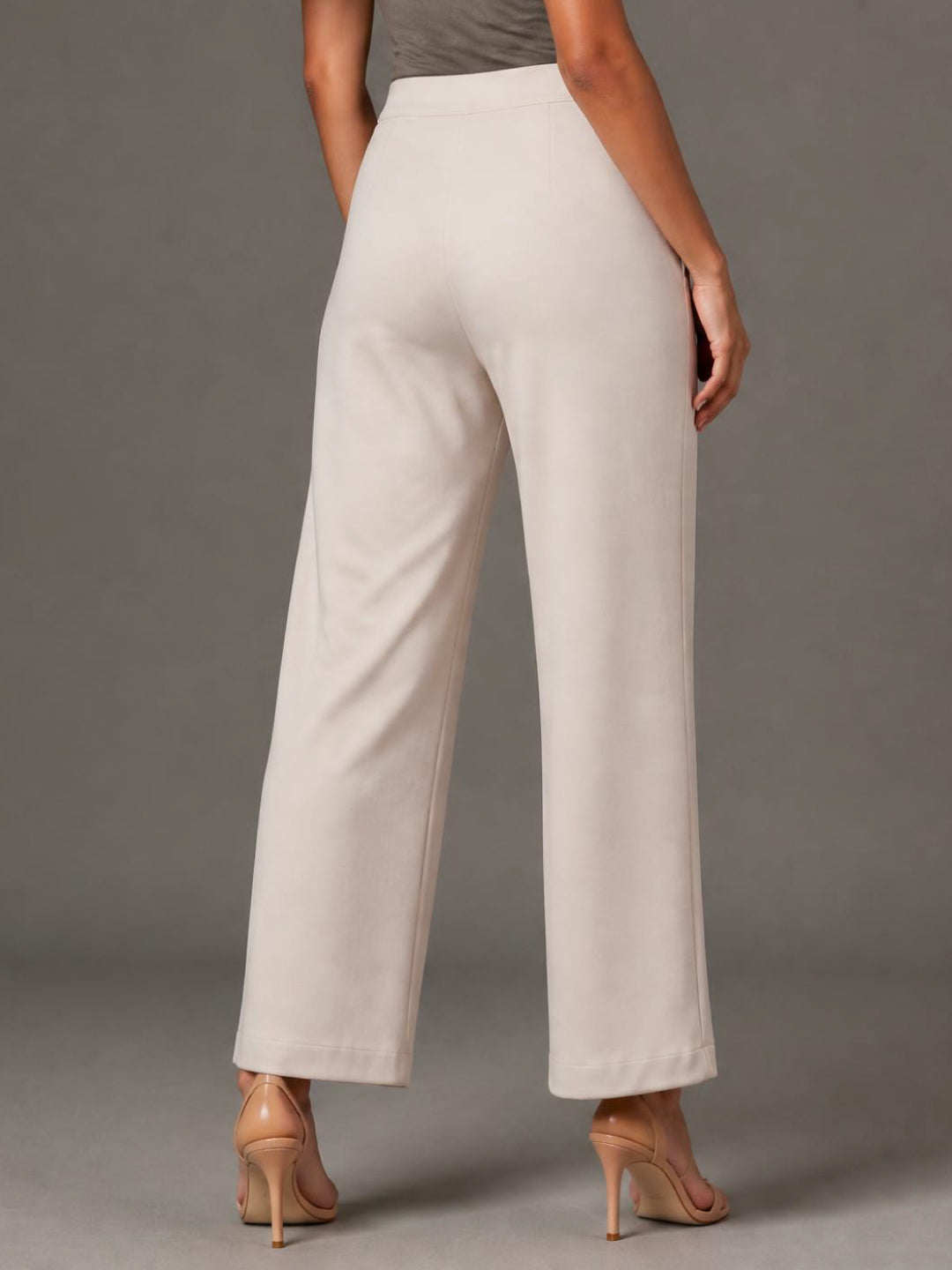 Light Beige Roma Ponte Wide Pants - Plus Size